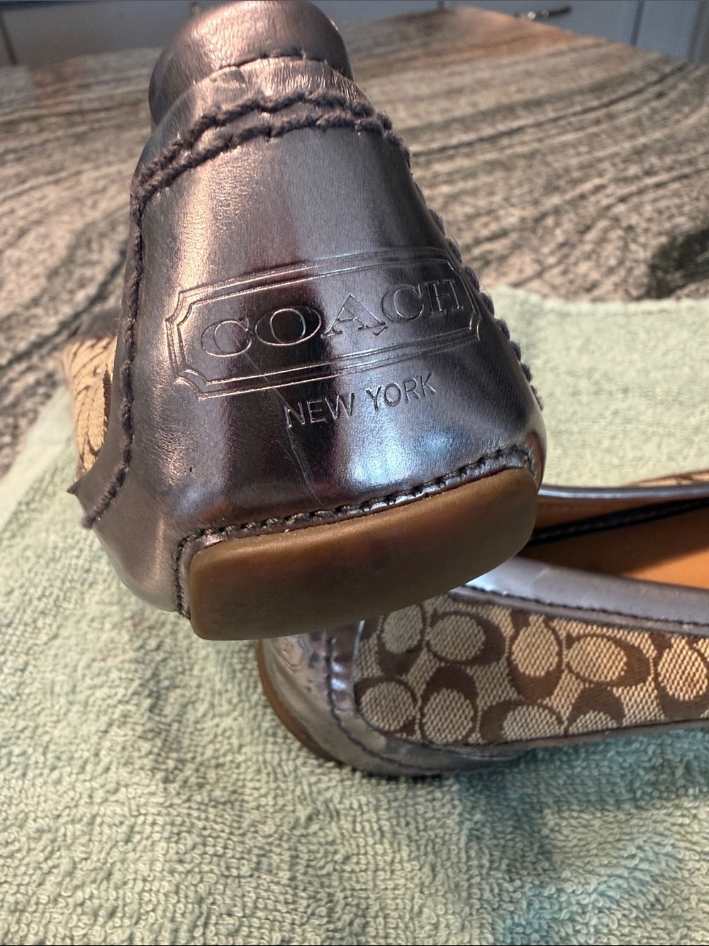 Coach Brown Signature-Print Ballet Flats with Metallic Trim - Picture 3 of 6